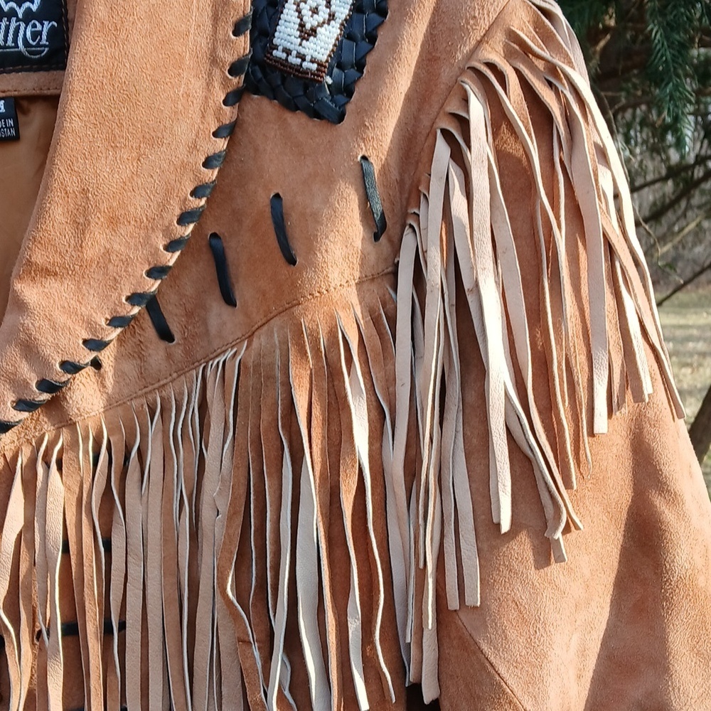 REAL LEATHER SUEDE FRINGE JACKET SZ M - Picture 7 of 12